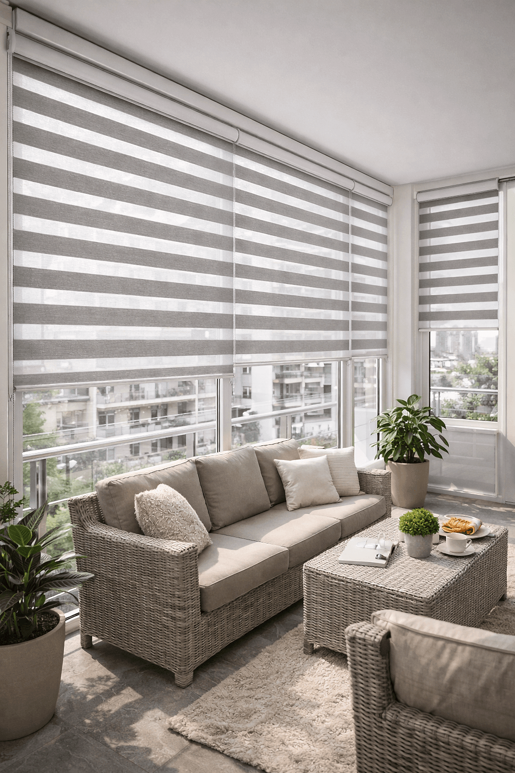 Cam balkon zebra perde uygulaması - geniş pencere çözümü
