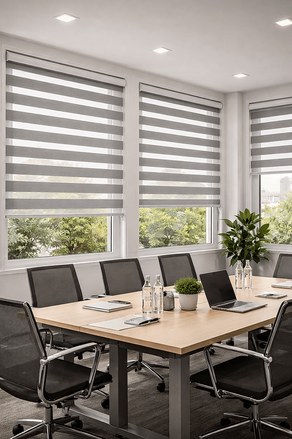 Toplantı odasında zebra perde - ofis perde çözümü